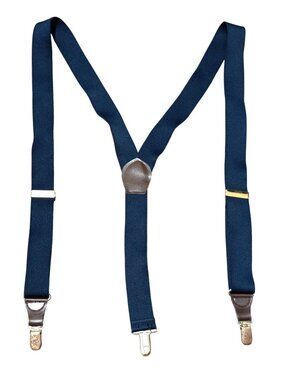 Pelican USA Suspenders Navy Blue Y Back Adjustable Clip Gold Tone Vintage Dapper